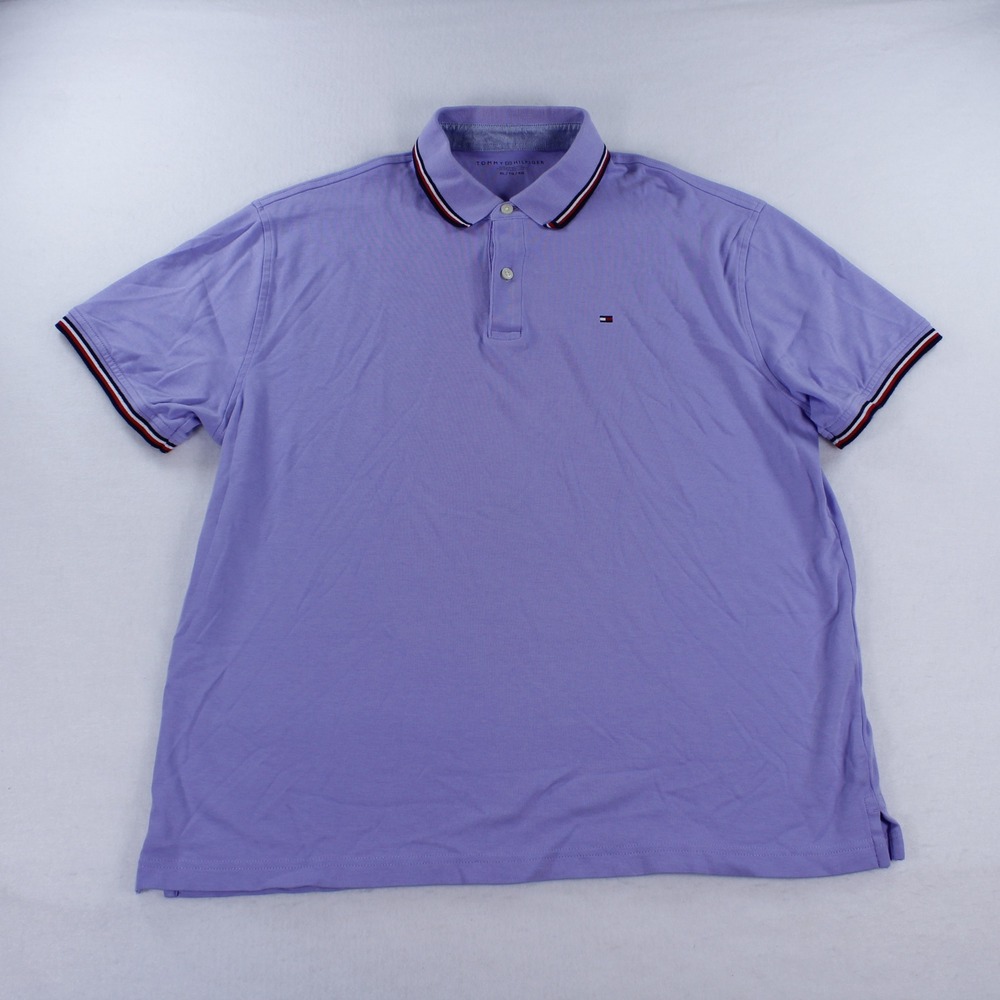 Tommy Hilfiger Men's Polo Shirt Size XL Purple Short Sleeve Logo Textured Collar